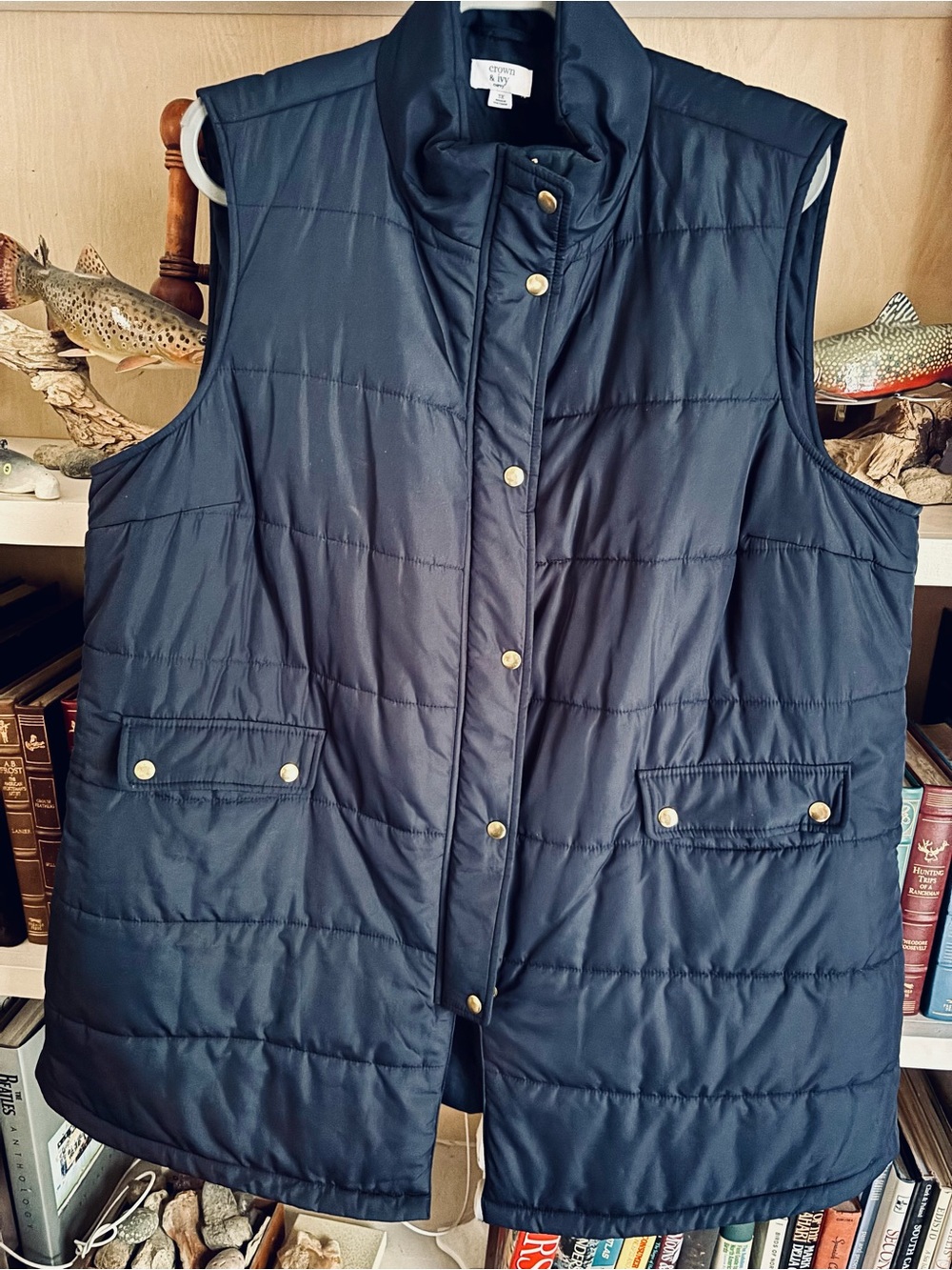 Crown and Ivy Quilted Sleeveless Puffer Vest - Navy, like new! 3X